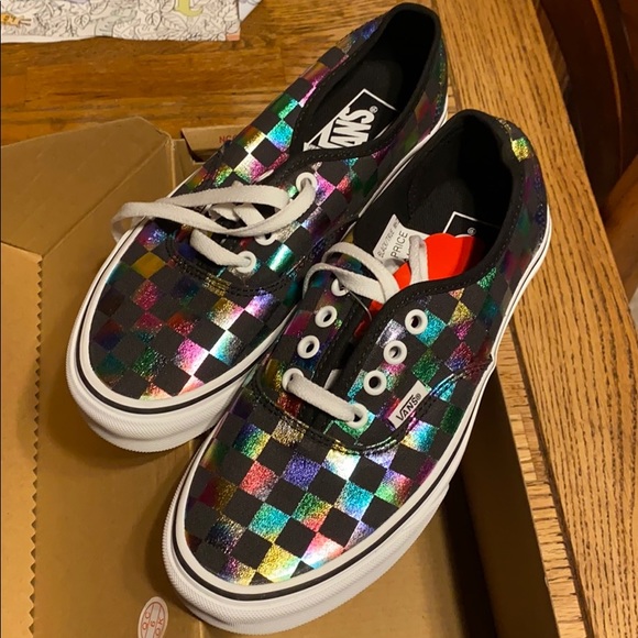rainbow checkered vans high tops